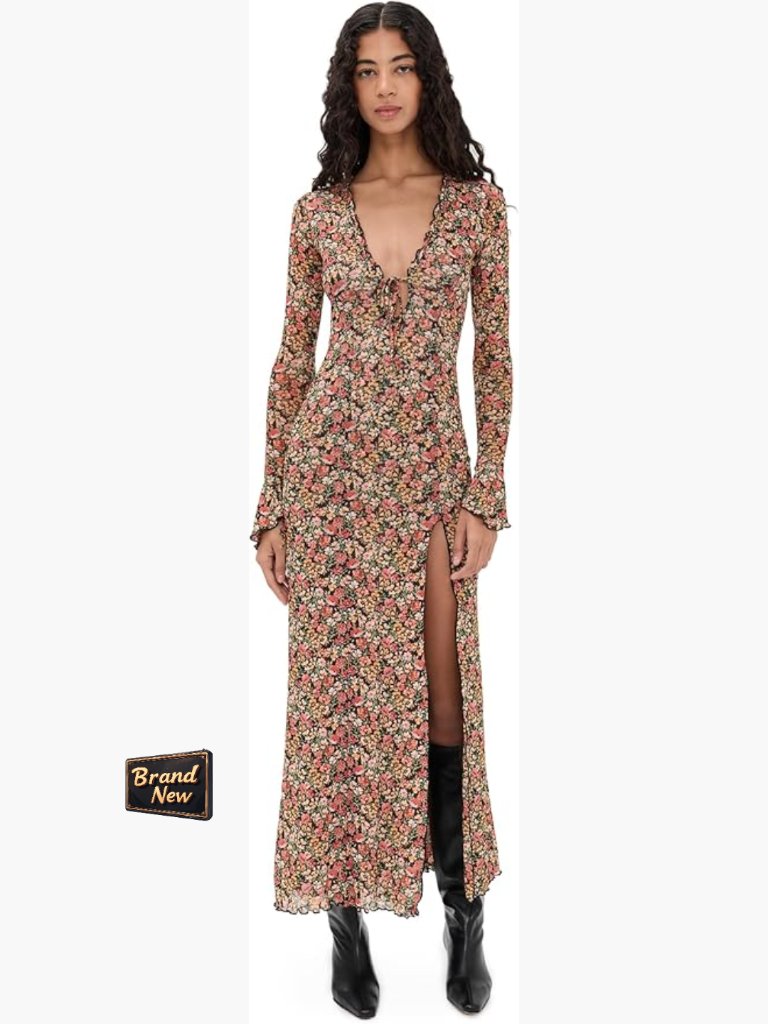 Lightweight Stretch Mesh Maxi Dress With Plunging V-Neck And Thigh-High Slit